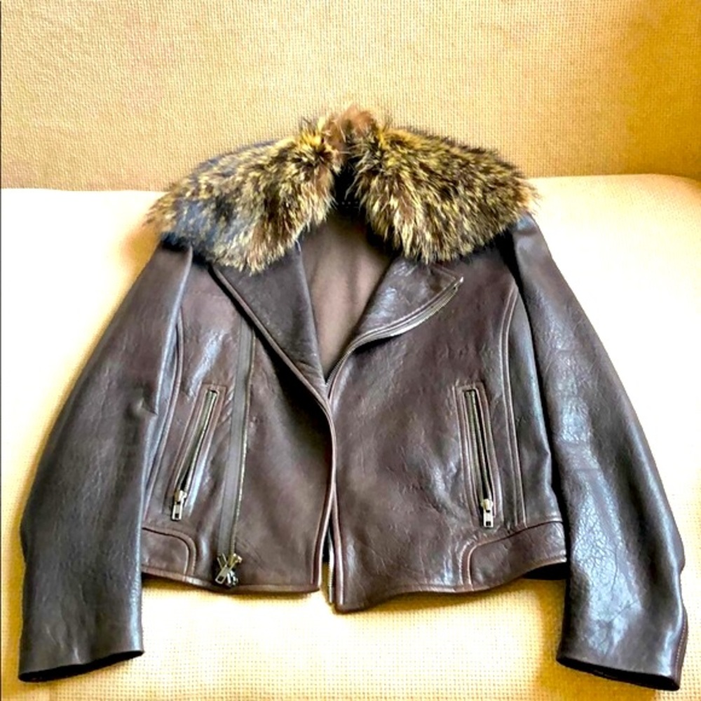 Theory leather jacket with fur collar